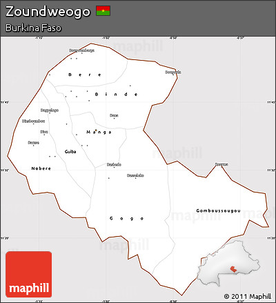 Classic Style Simple Map of Zoundweogo, cropped outside