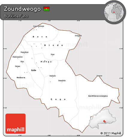 Classic Style Simple Map of Zoundweogo, cropped outside
