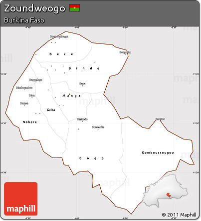Classic Style Simple Map of Zoundweogo, cropped outside