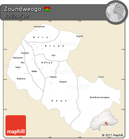Classic Style Simple Map of Zoundweogo, single color outside