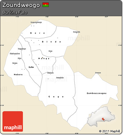 Classic Style Simple Map of Zoundweogo, single color outside