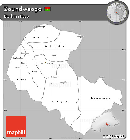 Gray Simple Map of Zoundweogo, single color outside
