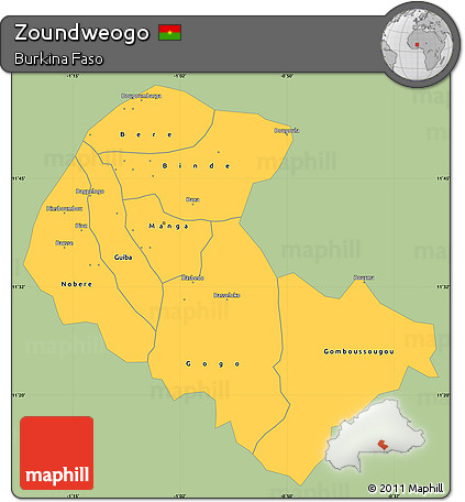 Savanna Style Simple Map of Zoundweogo, single color outside