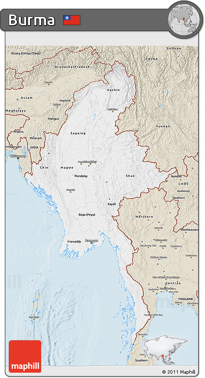 Classic Style 3D Map of Burma