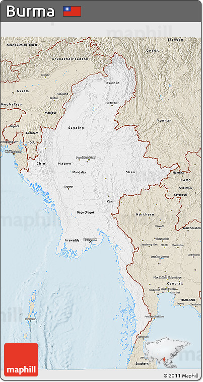 Classic Style 3D Map of Burma