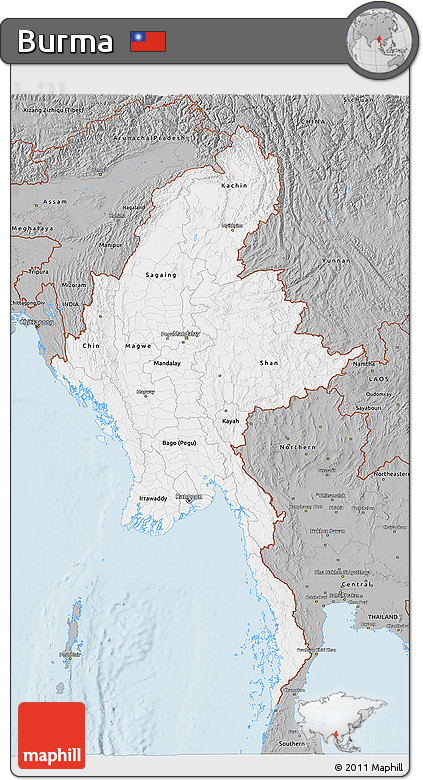 Gray 3D Map of Burma