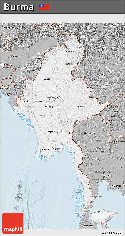 Gray 3D Map of Burma