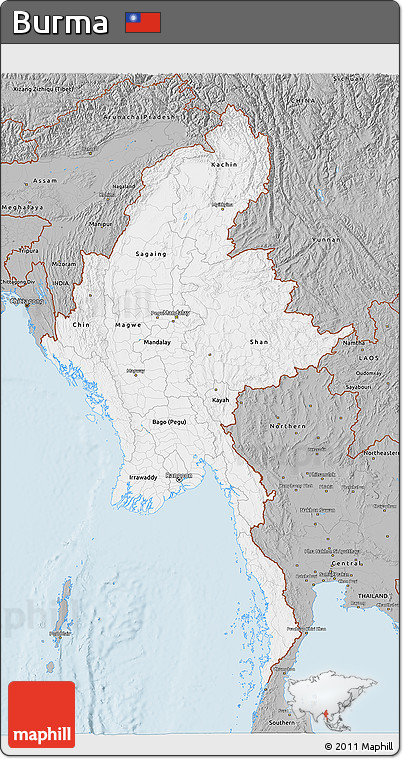 Gray 3D Map of Burma
