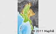 Physical 3D Map of Burma, darken, desaturated, land only