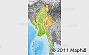 Physical 3D Map of Burma, desaturated, land only