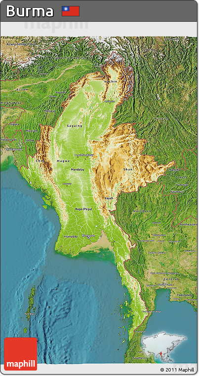 Physical 3D Map of Burma, satellite outside