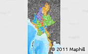 Political 3D Map of Burma, darken, desaturated, land only