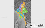 Political 3D Map of Burma, darken, desaturated