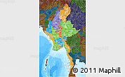 Political 3D Map of Burma, darken, land only