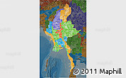 Political 3D Map of Burma, darken