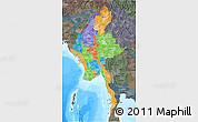 Political 3D Map of Burma, darken, semi-desaturated, land only