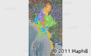 Political 3D Map of Burma, darken, semi-desaturated