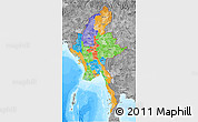 Political 3D Map of Burma, desaturated, land only
