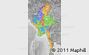 Political 3D Map of Burma, desaturated