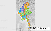 Political 3D Map of Burma, lighten, desaturated