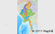 Political 3D Map of Burma, lighten, land only