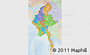 Political 3D Map of Burma, lighten