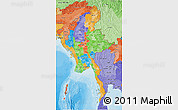 Political 3D Map of Burma, political shades outside