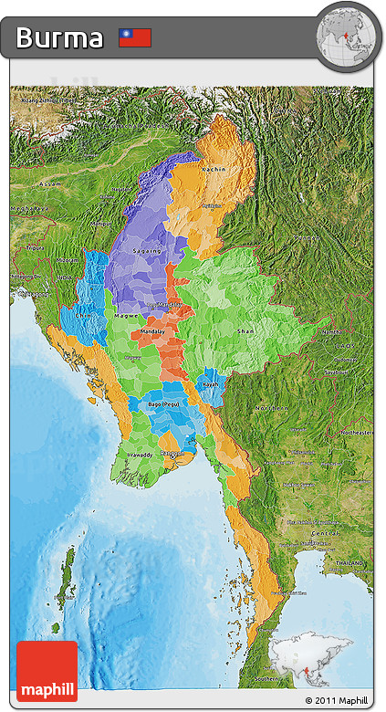 Political 3D Map of Burma, satellite outside, bathymetry sea