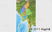 Political 3D Map of Burma, satellite outside, bathymetry sea