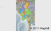 Political 3D Map of Burma, semi-desaturated