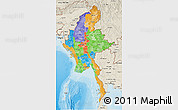 Political 3D Map of Burma, shaded relief outside