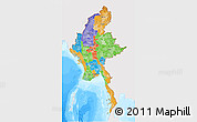 Political 3D Map of Burma, single color outside, bathymetry sea