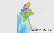 Political 3D Map of Burma, single color outside