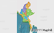 Political 3D Map of Burma, single color outside, satellite sea