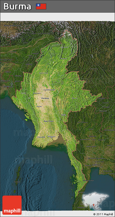 Satellite 3D Map of Burma, darken