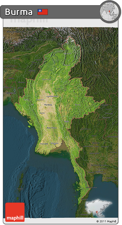 Satellite 3D Map of Burma, darken