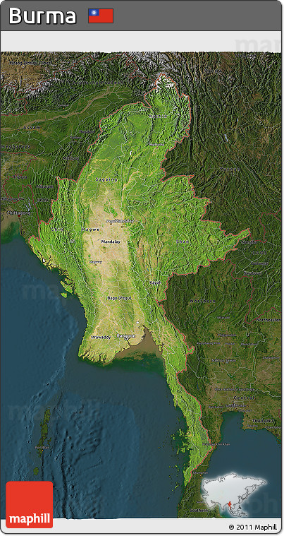 Satellite 3D Map of Burma, darken