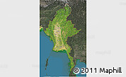 Satellite 3D Map of Burma, darken, semi-desaturated, land only