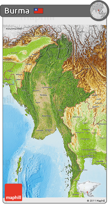 Satellite 3D Map of Burma, physical outside