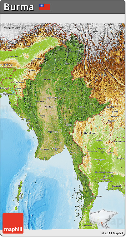 Satellite 3D Map of Burma, physical outside