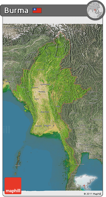 Satellite 3D Map of Burma, semi-desaturated, land only