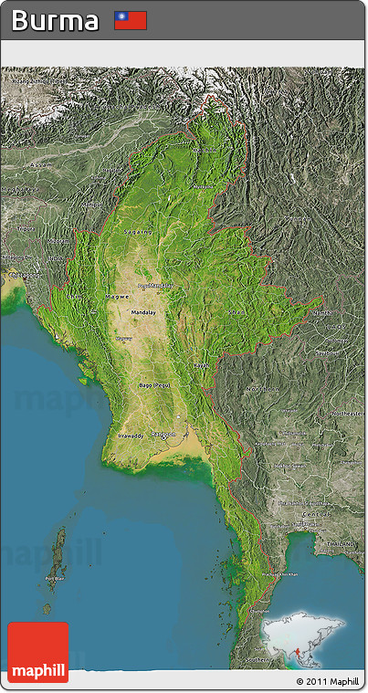 Satellite 3D Map of Burma, semi-desaturated, land only