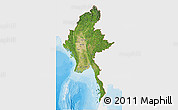 Satellite 3D Map of Burma, single color outside, bathymetry sea, shaded relief sea