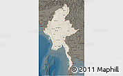 Shaded Relief 3D Map of Burma, darken