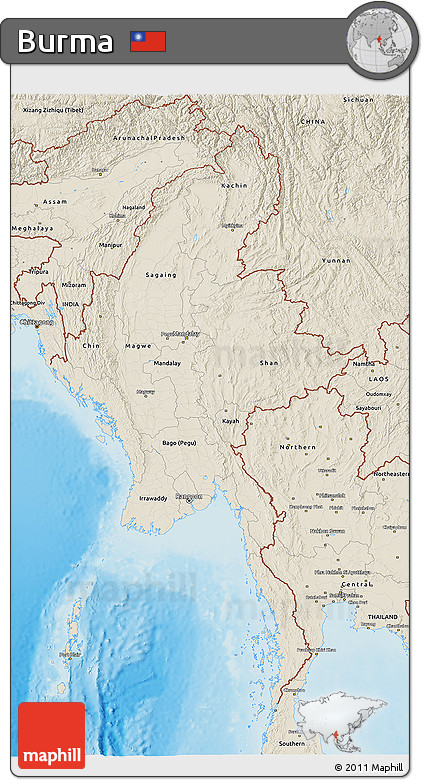 Shaded Relief 3D Map of Burma
