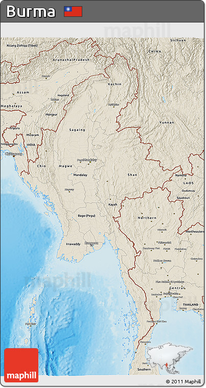 Shaded Relief 3D Map of Burma