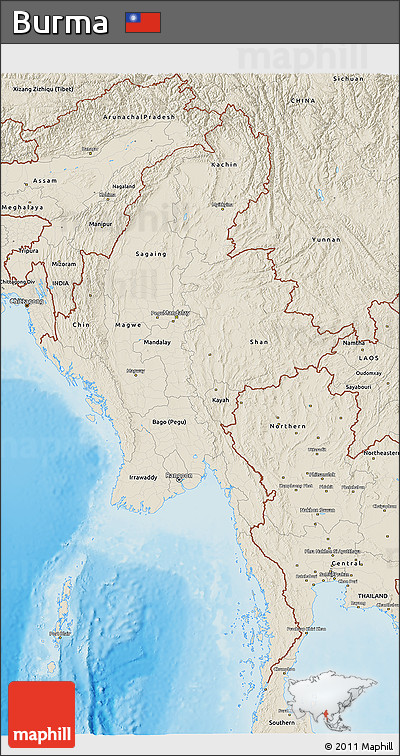 Shaded Relief 3D Map of Burma