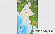 Shaded Relief 3D Map of Burma, satellite outside, shaded relief sea