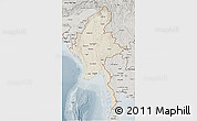 Shaded Relief 3D Map of Burma, semi-desaturated