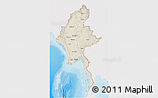 Shaded Relief 3D Map of Burma, single color outside